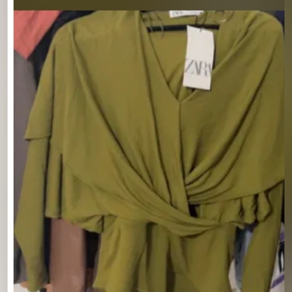 Zara Tops - Zara Olive Green Draped bodysuit top